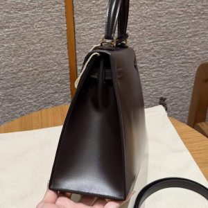 Hermes Kelly 25 Bag Handmade In Box Calfskin Leather Gold Hardware 47 Chocolat - Image 24