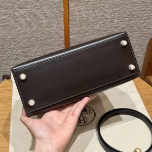 Hermes Kelly 25 Bag Handmade In Box Calfskin Leather Gold Hardware 47 Chocolat - Image 23
