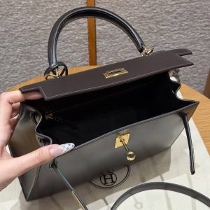 Hermes Kelly 25 Bag Handmade In Box Calfskin Leather Gold Hardware 47 Chocolat - Image 22