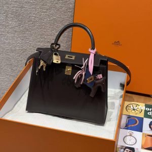 Hermes Kelly 25 Bag Handmade In Box Calfskin Leather Gold Hardware 47 Chocolat - Image 18