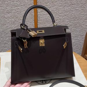Hermes Kelly 25 Bag Handmade In Box Calfskin Leather Gold Hardware 47 Chocolat - Image 17