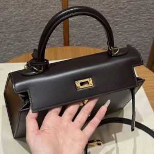 Hermes Kelly 25 Bag Handmade In Box Calfskin Leather Gold Hardware 47 Chocolat - Image 15