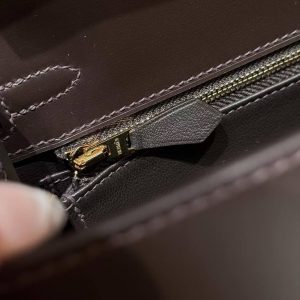 Hermes Kelly 25 Bag Handmade In Box Calfskin Leather Gold Hardware 47 Chocolat - Image 12