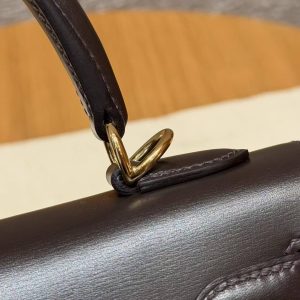 Hermes Kelly 25 Bag Handmade In Box Calfskin Leather Gold Hardware 47 Chocolat - Image 11