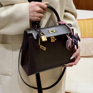 Hermes Kelly 25 Bag Handmade In Box Calfskin Leather Gold Hardware 47 Chocolat - Image 3