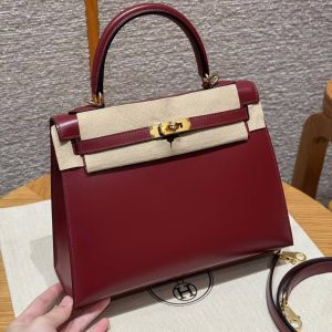 Hermes Kelly 25 Bag Handmade In Box Calfskin Leather Gold Hardware 55 Rouge H