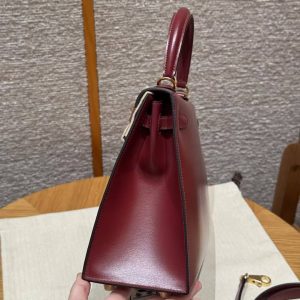 Hermes Kelly 25 Bag Handmade In Box Calfskin Leather Gold Hardware 55 Rouge H - Image 17
