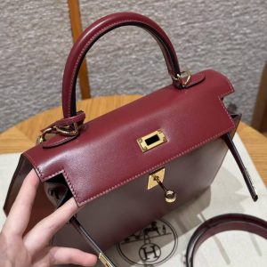 Hermes Kelly 25 Bag Handmade In Box Calfskin Leather Gold Hardware 55 Rouge H - Image 15
