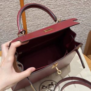 Hermes Kelly 25 Bag Handmade In Box Calfskin Leather Gold Hardware 55 Rouge H - Image 11