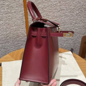 Hermes Kelly 25 Bag Handmade In Box Calfskin Leather Gold Hardware 55 Rouge H - Image 10