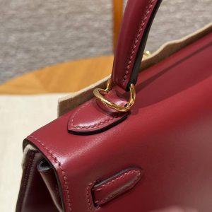 Hermes Kelly 25 Bag Handmade In Box Calfskin Leather Gold Hardware 55 Rouge H - Image 9