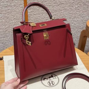 Hermes Kelly 25 Bag Handmade In Box Calfskin Leather Gold Hardware 55 Rouge H - Image 3
