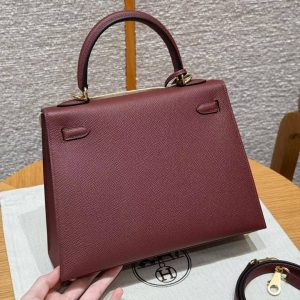 Hermes Kelly 25 Bag Handmade In Epsom Calfskin Leather Gold Hardware 57 Bordeaux - Image 2