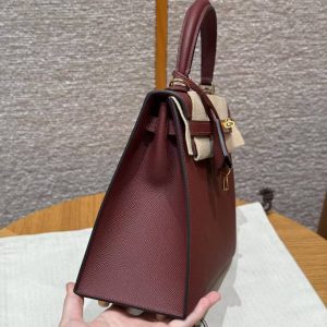 Hermes Kelly 25 Bag Handmade In Epsom Calfskin Leather Gold Hardware 57 Bordeaux - Image 23