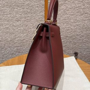 Hermes Kelly 25 Bag Handmade In Epsom Calfskin Leather Gold Hardware 57 Bordeaux - Image 22