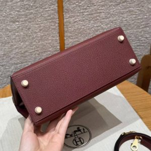 Hermes Kelly 25 Bag Handmade In Epsom Calfskin Leather Gold Hardware 57 Bordeaux - Image 21