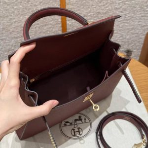 Hermes Kelly 25 Bag Handmade In Epsom Calfskin Leather Gold Hardware 57 Bordeaux - Image 20