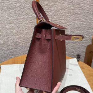 Hermes Kelly 25 Bag Handmade In Epsom Calfskin Leather Gold Hardware 57 Bordeaux - Image 14
