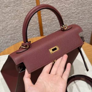 Hermes Kelly 25 Bag Handmade In Epsom Calfskin Leather Gold Hardware 57 Bordeaux - Image 13