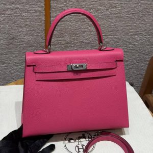 Hermes Kelly 25 Bag Handmade In Epsom Calfskin Leather Silver Hardware 5J Fuchia - Image 2