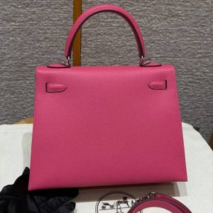 Hermes Kelly 25 Bag Handmade In Epsom Calfskin Leather Silver Hardware 5J Fuchia - Image 25