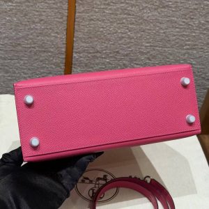 Hermes Kelly 25 Bag Handmade In Epsom Calfskin Leather Silver Hardware 5J Fuchia - Image 22