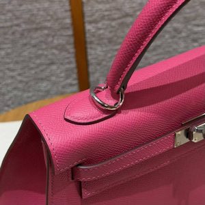 Hermes Kelly 25 Bag Handmade In Epsom Calfskin Leather Silver Hardware 5J Fuchia - Image 21