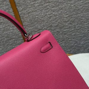 Hermes Kelly 25 Bag Handmade In Epsom Calfskin Leather Silver Hardware 5J Fuchia - Image 20