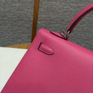 Hermes Kelly 25 Bag Handmade In Epsom Calfskin Leather Silver Hardware 5J Fuchia - Image 19