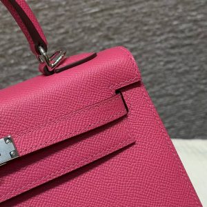 Hermes Kelly 25 Bag Handmade In Epsom Calfskin Leather Silver Hardware 5J Fuchia - Image 18