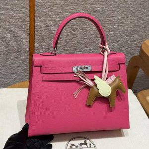 Hermes Kelly 25 Bag Handmade In Epsom Calfskin Leather Silver Hardware 5J Fuchia - Image 17