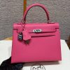 Hermes Kelly 25 Bag Handmade In Epsom Calfskin Leather Silver Hardware 5J Fuchia
