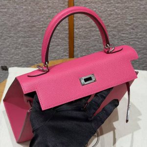 Hermes Kelly 25 Bag Handmade In Epsom Calfskin Leather Silver Hardware 5J Fuchia - Image 11