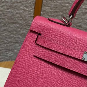 Hermes Kelly 25 Bag Handmade In Epsom Calfskin Leather Silver Hardware 5J Fuchia - Image 10