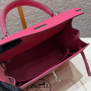 Hermes Kelly 25 Bag Handmade In Epsom Calfskin Leather Silver Hardware 5J Fuchia - Image 7
