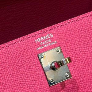 Hermes Kelly 25 Bag Handmade In Epsom Calfskin Leather Silver Hardware 5J Fuchia - Image 6