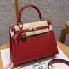 Hermes Kelly 25 Bag Handmade In Box Calfskin Leather Gold Hardware 5X Rouge Piment