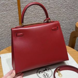 Hermes Kelly 25 Bag Handmade In Box Calfskin Leather Gold Hardware 5X Rouge Piment - Image 2