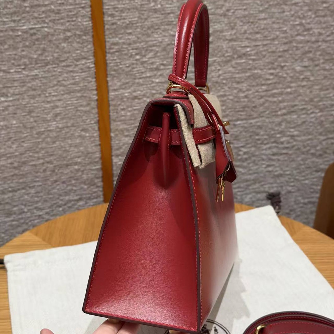Hermes Kelly 25 Bag Handmade In Box Calfskin Leather Gold Hardware 5X Rouge Piment - Image 19
