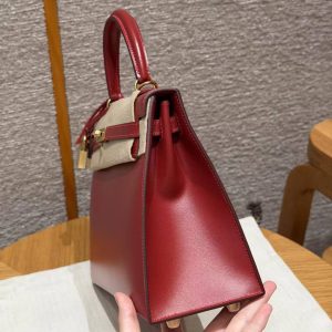 Hermes Kelly 25 Bag Handmade In Box Calfskin Leather Gold Hardware 5X Rouge Piment - Image 18