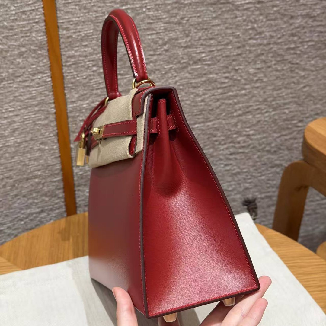 Hermes Kelly 25 Bag Handmade In Box Calfskin Leather Gold Hardware 5X Rouge Piment - Image 18