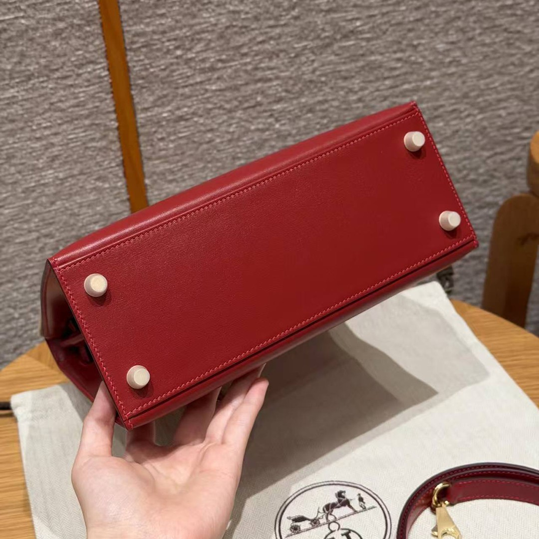 Hermes Kelly 25 Bag Handmade In Box Calfskin Leather Gold Hardware 5X Rouge Piment - Image 17