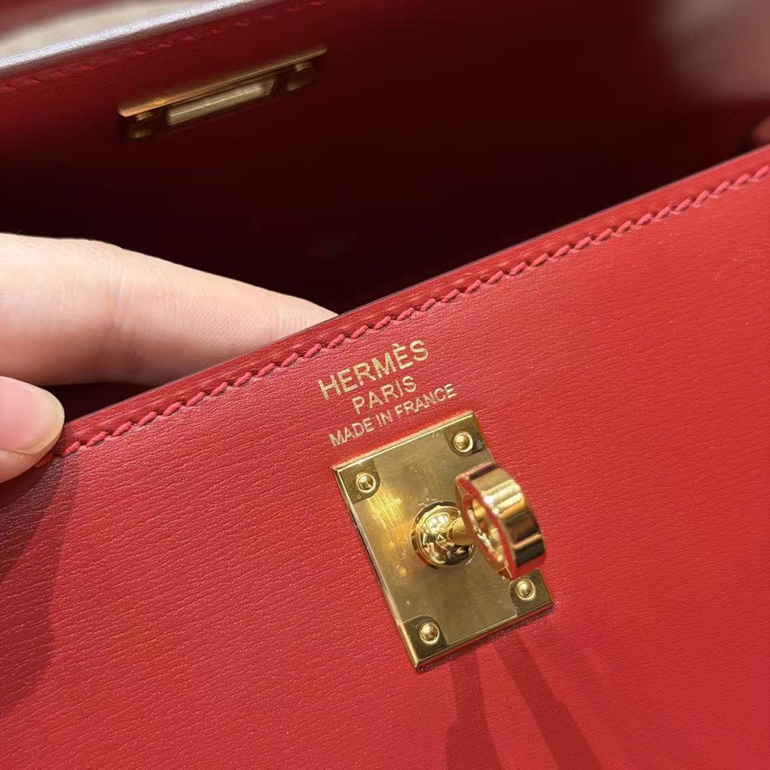 Hermes Kelly 25 Bag Handmade In Box Calfskin Leather Gold Hardware 5X Rouge Piment - Image 15