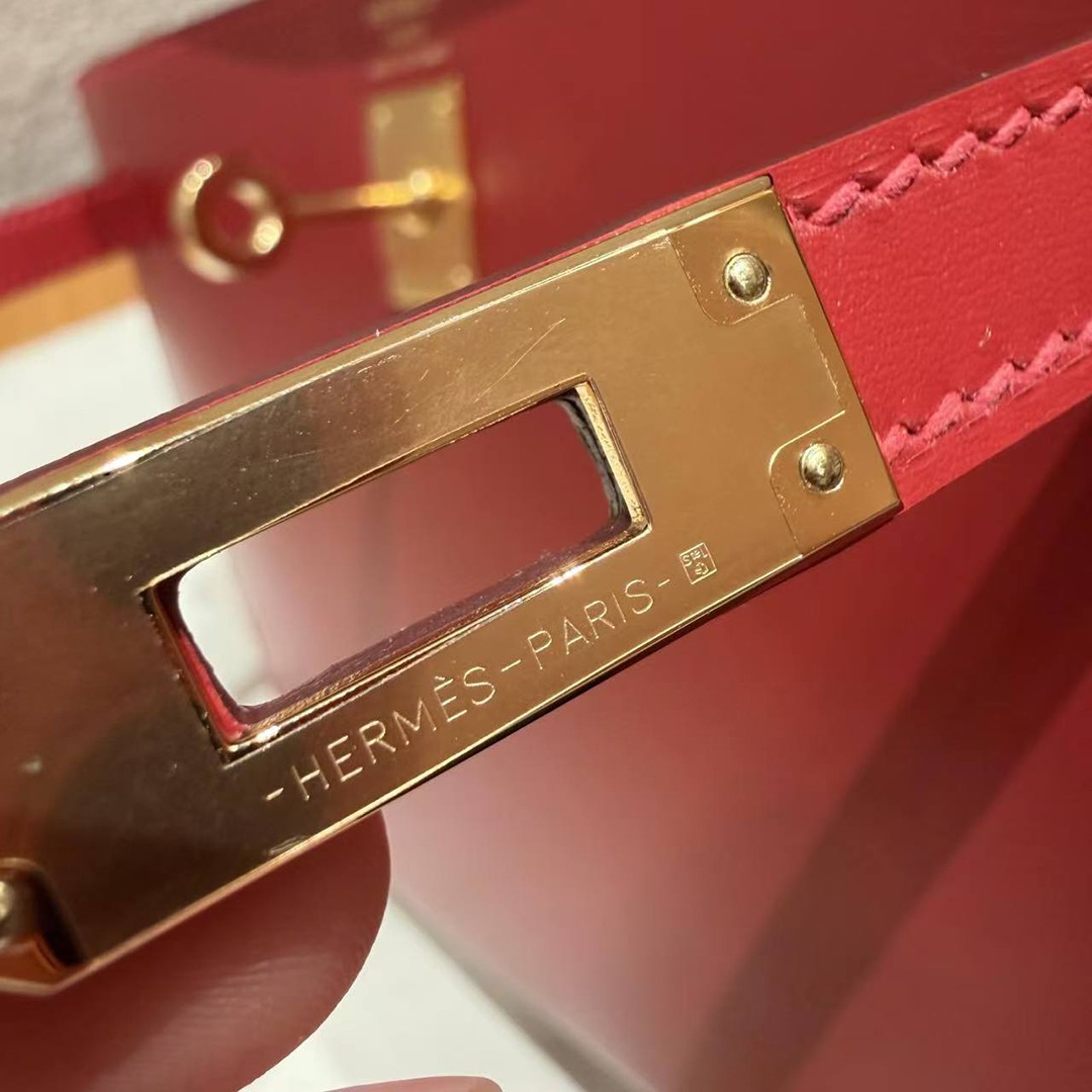 Hermes Kelly 25 Bag Handmade In Box Calfskin Leather Gold Hardware 5X Rouge Piment - Image 14