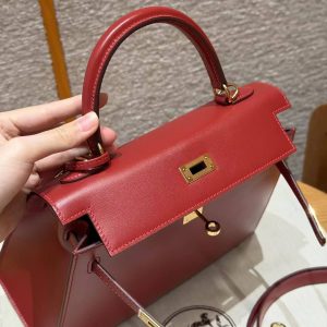 Hermes Kelly 25 Bag Handmade In Box Calfskin Leather Gold Hardware 5X Rouge Piment - Image 12