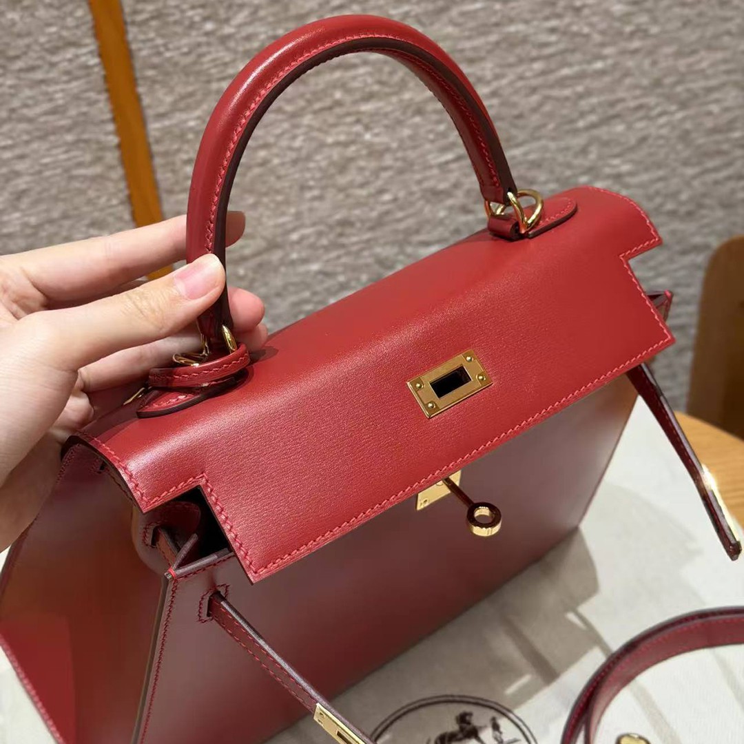 Hermes Kelly 25 Bag Handmade In Box Calfskin Leather Gold Hardware 5X Rouge Piment - Image 12