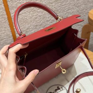 Hermes Kelly 25 Bag Handmade In Box Calfskin Leather Gold Hardware 5X Rouge Piment - Image 11