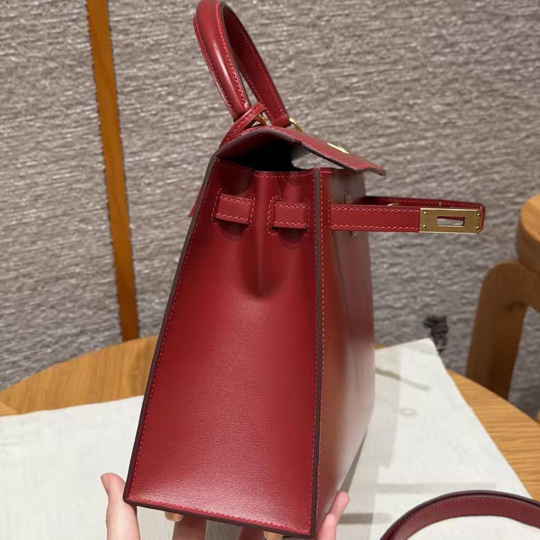 Hermes Kelly 25 Bag Handmade In Box Calfskin Leather Gold Hardware 5X Rouge Piment - Image 10