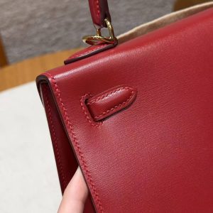 Hermes Kelly 25 Bag Handmade In Box Calfskin Leather Gold Hardware 5X Rouge Piment - Image 9