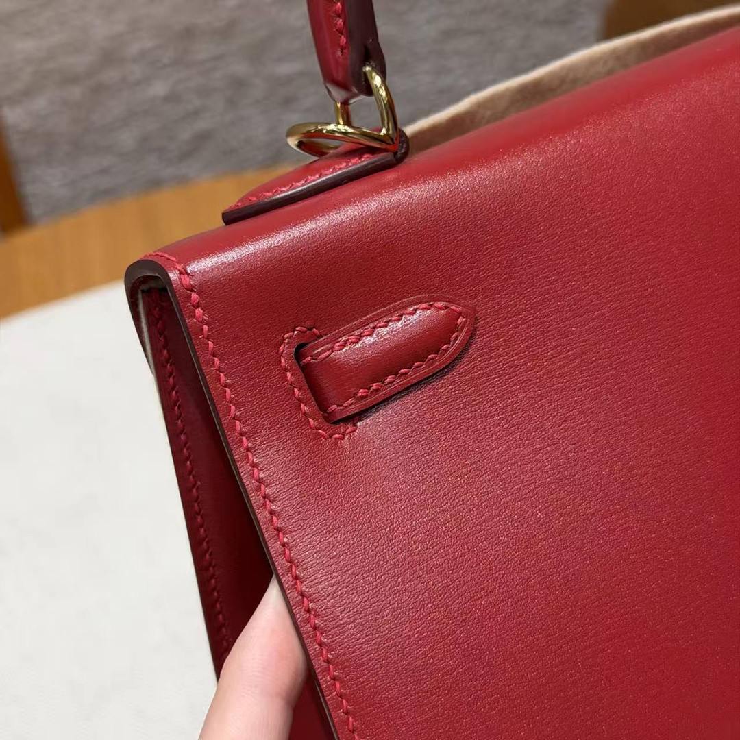 Hermes Kelly 25 Bag Handmade In Box Calfskin Leather Gold Hardware 5X Rouge Piment - Image 9